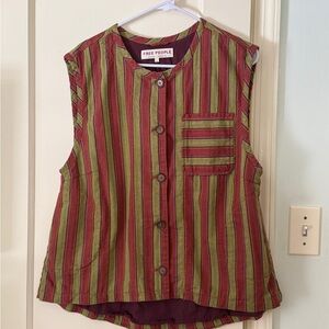 Free People Women's Sleeveless Button Down Vest- Burgundy and Olive